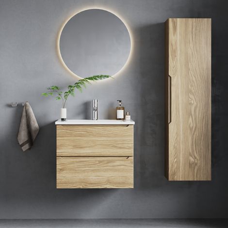 Conjunto mueble bajo lavabo encastrado 60cm y columna Viggo Madera