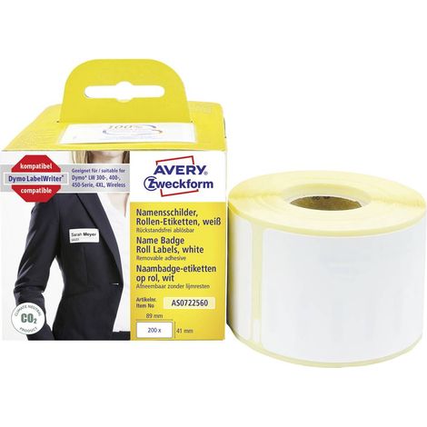 Avery-Zweckform Rouleau d'étiquettes compatible remplace DYMO 11356, S0722560 41 x 89 mm film blanc 200 pc(s) décollabl (1/4)