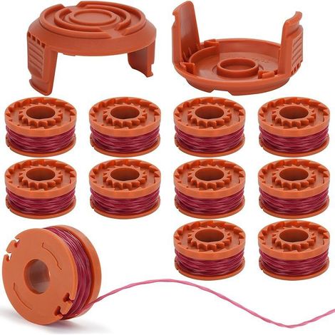 Worx Bobine de débroussailleuse (8 bobines de rechange + 2 capuchons) pour toutes les débroussailleuses Worx 20 V 1,65 mm de diamètre et 3 m de longueur (1/5)