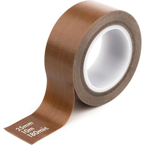 Ruban adhésif PTFE (téflon) haute température, antistatique, résistant à la chaleur jusqu'à 300 °C, renforcé en fibre de verre pour isolation électrique et entretien des machines (25 mm x 10M)