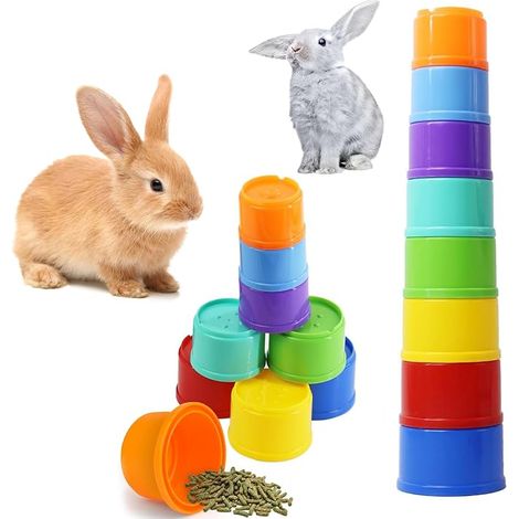 Rabbit Toy, Stackable Cup Toys for Rabbit, Plastic for Hiding Food and Fun for Small Animals, Rabbits, Hamsters (1/5)