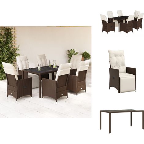 7-tlg. Garten-Bistro-Set mit Kissen Braun Poly Rattan - Gartenmöbel - Lounge Sessel - Outdoor Möbel - Rattan Gartenset - Bistro Set (1/5)