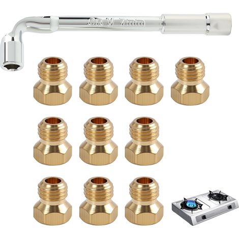 Kit Gicleur Gaz - 10 Pièces - Laiton - Conversion LPG Propane Butane - Gazinière Grill - 9 Injecteurs + 1 Robinet (1/5)