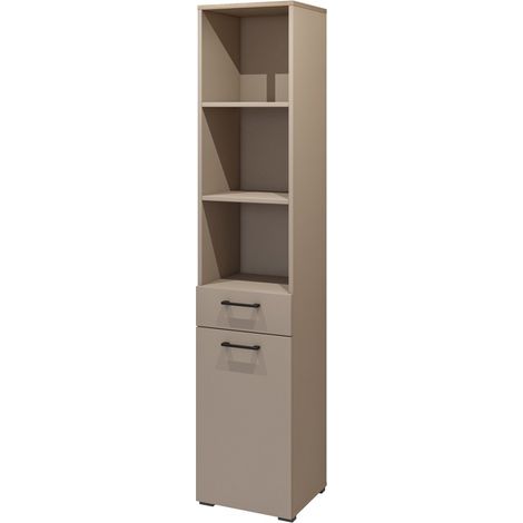 Mobile da bagno collezione WASHING - 1 cassetto, 1 porta e 1 cestino - Taupe e rovere (1/5)