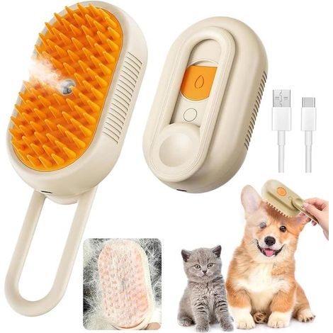 Especialmente diseñado para eliminar el pelo suelto de mascotas, peine vapor recargable mascotas, eliminar pelo suelto cepillar pelaje (beige) (1/5)