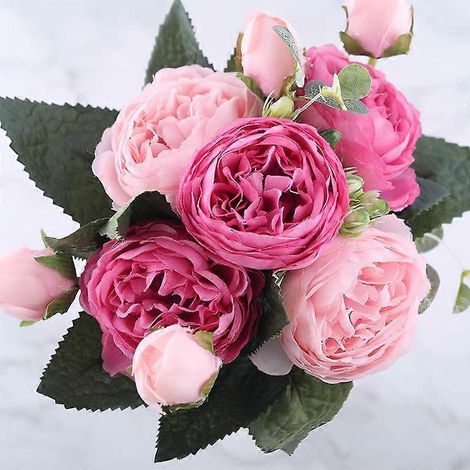 Bouquet de pivoines artificielles en soie rose poudré de 30 cm, 5 grosses fleurs, décoration de mariage économiquerose, rouge (1/5)