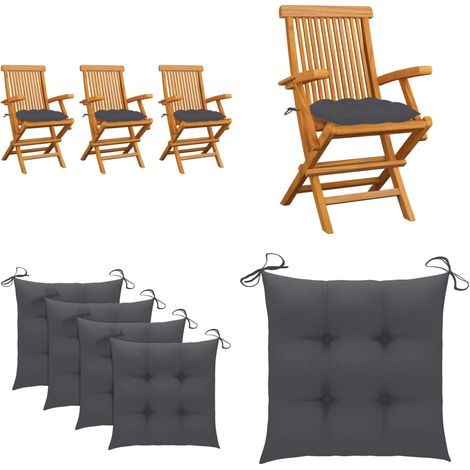Chaises de jardin avec coussins anthracite lot de 3 Bois teck - Chaise De Jardin - Mobilier De Jardin - Chaise En Bois - Terrasse - Jardin - Home & Living (1/5)