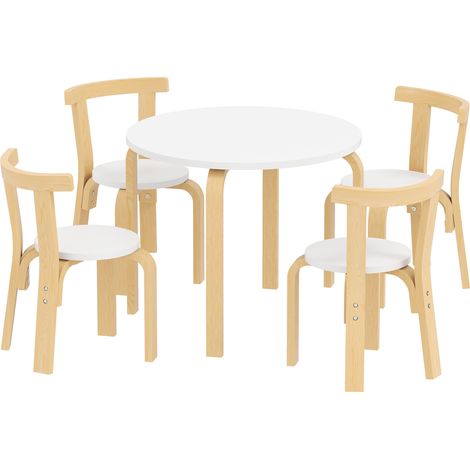 Table Enfant 3-8 Ans 5 Pièces avec Chaises, Bois Blanc Bords Arrondis (1/5)