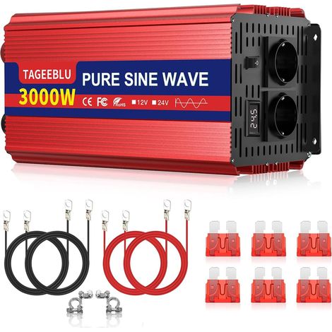 3000W Pur Sinus convertisseur 24v 220v Camion transformateur 24v 220v avec écran LCD, 2 Prises UE (1/5)