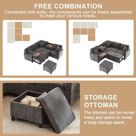 Canapé convertible avec fonction de couchage. Canapé électrique, avec des accoudoirs. Lumière de lecture, prises USB et Type-C. La canapé est équipée d’un bureau caché. Couleur gris. Dimensions : 205× (1/5)