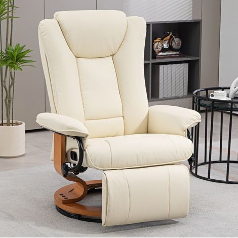 Poltrona relax girevole reclinabile con poggiapiedi, similpelle color crema, 150 kg HAVRYA (1/3)