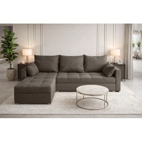 AX LIVING Ecksofa ELIF Braun mit Schlaffunktion L-Form, Sofa mit Bettkasten - Moderne Ecksofa, Wohnzimmer Ecksofa - Eckcouch Braun - Links
