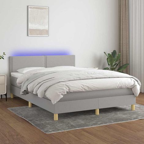 Cama box spring colchón y luces LED tela gris claro 140x200 cm (1/5)