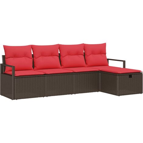 Sofa Set with Cushion with Storage Brown and Red Poly Rattan vidaXL