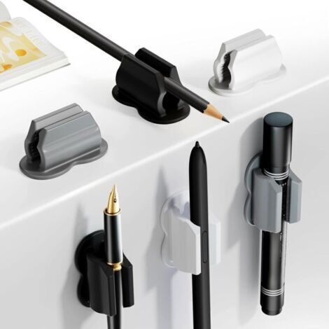 6 Pièces Clip de Porte Stylo,Pot a Crayon Adhésif pour Bureau et Mur,Porte-Crayons en Silicone Doux pour les Accessoires D'étudiant et de Bureau en Classe (Noir,Gris,Blanc) (1/4)