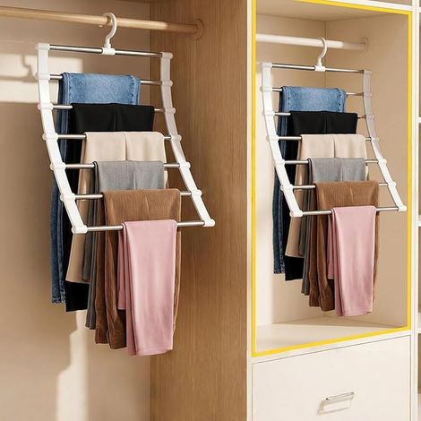 Stainless Steel Trouser Hangers - 6 Tiers - Foldable - Non-Slip - Slack Hangers, Skirts and Track Slack Hangers in Wardrobe (1/5)