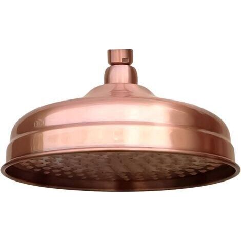 Pommeau de douche rond en cuivre rouge antique de 20 cm (8 pouces), style effet pluie, rallonge, bras de fixation mural, accessoires de salle de bain
