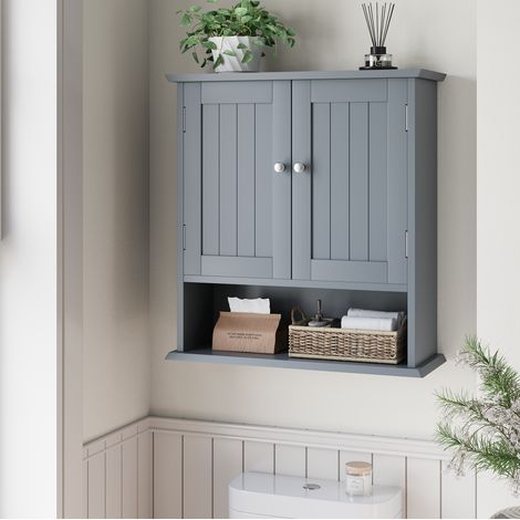 Armario mural de baño 54,6x19,8x60 cm en MDF gris claro, ahorro de espacio – MEUBLIV (1/5)