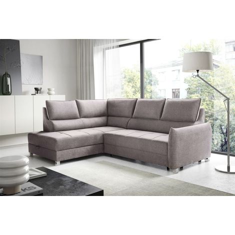 Ecksofa Schlafsofa Sofa MARNO in Stoff Chill Me Hellgrau Ottomane Links (1/5)