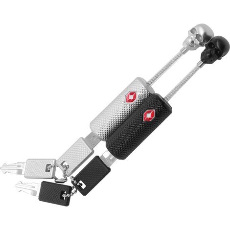 Ensemble de 2 cadenas de sécurité pour valise, noir et argent, en fil d'acier. (1/5)