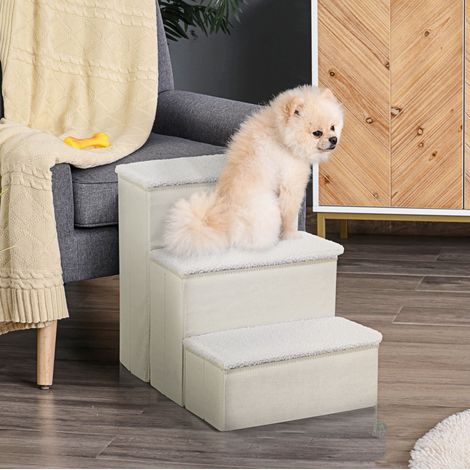 Escalier pliable pour animaux à 3 marches avec rangement, pour chiens et chats, en MDF blanc, aide à monter au canapé ou à la voiture  CHICFURN (1/5)