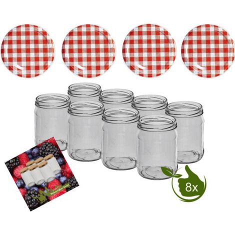 Bocaux de conservation 500 ml avec couvercle à visser (rouge/blanc) - Lot de 8 - Bocaux en verre 500 ml