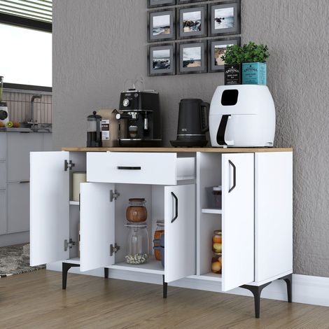 Piobbico Anrichte, Kommode mit 1 Schublade, 2 Einlegeböden, Türen, Schiebetür, 120x40x79h cm Weiß (1/5)