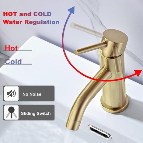 Mitigeur lavabo doré brossé sans plomb – Inox, aérateur amovible – Résiste à la corrosion, haut de gamme (1/5)