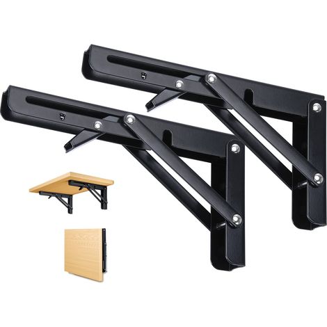 Support d' Étagères Pliable Équerre Pliante Console Pliants Murale Supports Pour Table Etagere Garage 2 pièces 200mm Noir (1/5)