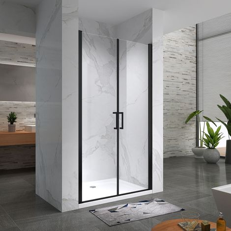 i-flair Duschtür, schwarze Duschabtrennung aus 6 mm durchsichtigem ESG Sicherheitsglas Breite: 77-80 cm - Höhe: 195 cm (1/5)