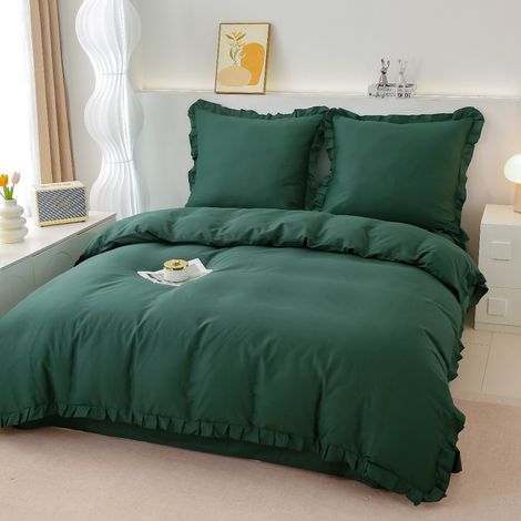 Set di biancheria da letto in cotone di alta qualità 220x200 con volant verdi
