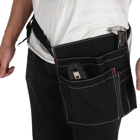 Sacoche à outils en toile avec ceinture, compartiments et fermeture de sécurité, idéale pour les menuisiers, électriciens et bricoleurs. (1/5)