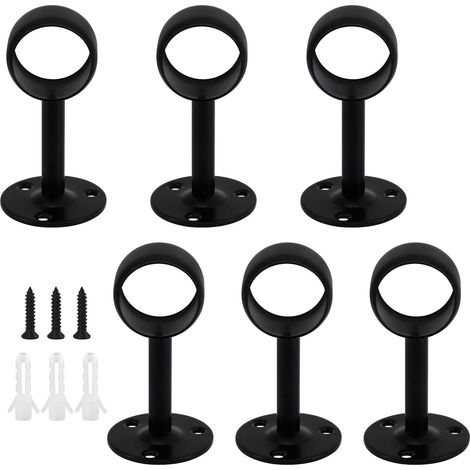 (6 Pièces) Supports de Tringle de Placard Noirs en Acier Inoxydable Montage au Plafond Supports de Tringle de Rideau Crochets de Tringle de Douche pour Tuyau φ16mm (1/5)