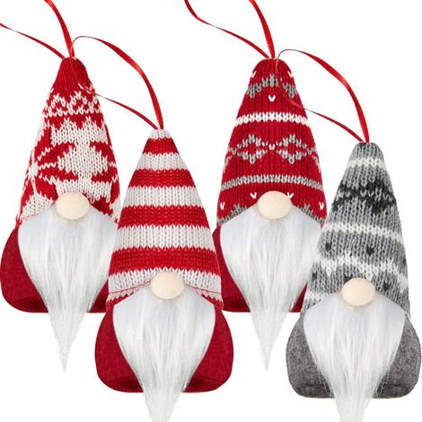 MINKUROW 4 Piezas Navidad Sueco Tomte Gnomos Adornos Hechos A Mano Felpa Escandinavo Papá Noel Para Árbol De Navidad Decoraciones Colgantes Decoración De Vacaciones (1/5)