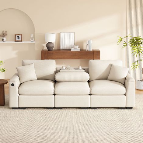Canapé moderne 3 places en chenille,avec table pliante,USB,porte-gobelet et rangement,multifonction pour bureau,appartement et home cinéma.-Go