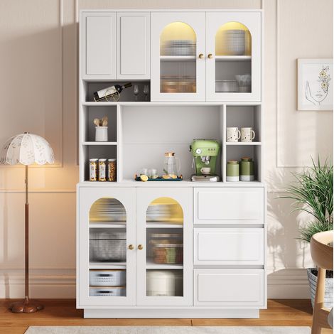 Credenza alta con ante in acrilico, LED regolabile via app, 106 x 30 x 175 cm, bianco OKMYHOME (1/5)