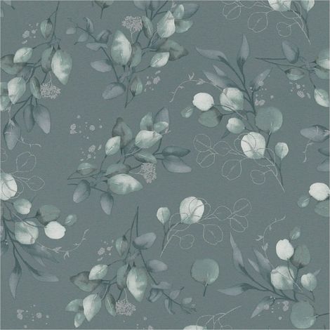 Country style wallpaper wall Profhome 397683 non-woven wallpaper smooth with floral ornaments and metallic highlights green silver 5.33 m2 (1/5)