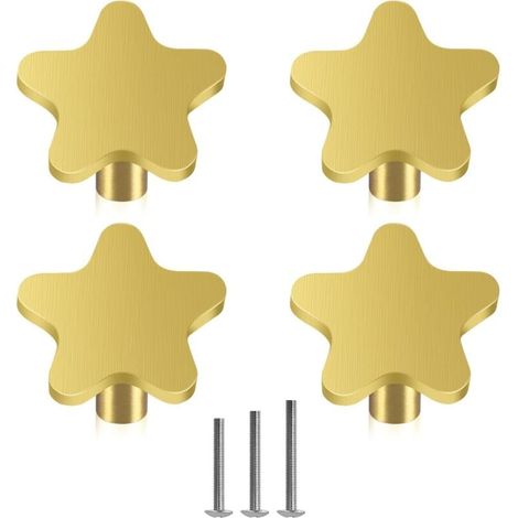 [NEVER USED] Pack of 4 Gold Drawer Knobs Star Shape Furniture Knobs Decoration Furniture Handle for Door Cabinet Dresser Including Screws (1/4)