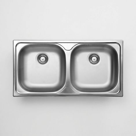 Évier de cuisine encastrable en acier inoxydable à deux cuves, 78 x 43,5 cm, finition inox - Lonsy
