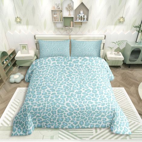 Parure de lit douce avec housse de couette 135 x 200 cm - Motif léopard bleu sarcelle - Pour enfants et adultes - Texture peau d'animaux - Avec 1 taie d'oreiller (1/5)