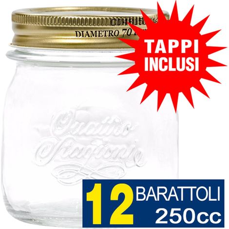 12 BARATTOLI 250CC QUATTRO STAGIONI BORMIOLI VASO PER CONSERVE CON 12 TAPPI INCLUSI (1/5)