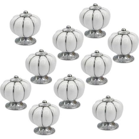 10 Pcs Blanc Rond en Céramique Citrouille Cabinet et Meubles Poignées Chrome Finition Base Tiroir Poignées Porte Bouton Matériel (1/4)