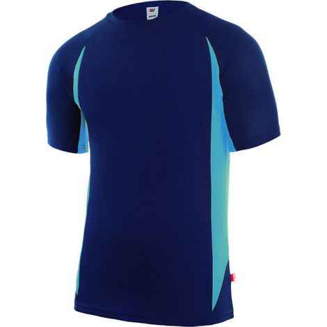 Camiseta técnica bicolor combinada con costadillos a contraste VELILLA Serie 105501 2XL Azul Navy / Celeste
