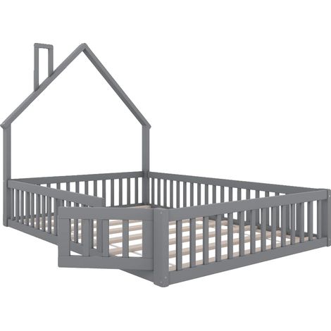 Lit pour enfants, en bois de pin massif, assemblage requis, Gris-140x190 (1/2)