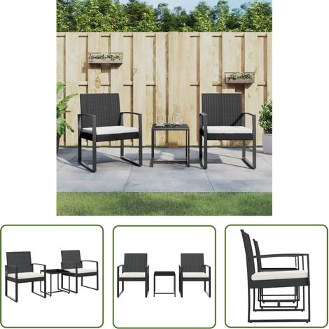 The Living Store 3-tlg. Garten-Essgruppe mit Kissen Schwarz PP-Rattan - Gartensessel - Gartentisch - Gartenmöbelset - Outdoor Möbel - Balkonmöbel (1/5)