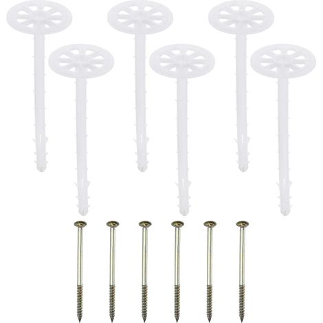 182mm Perforated Insulation Nails, Pack of 30 Plastic Insulation Dowels for Fixing Foam Panels to Masonry Wall or Ceiling (1/5)