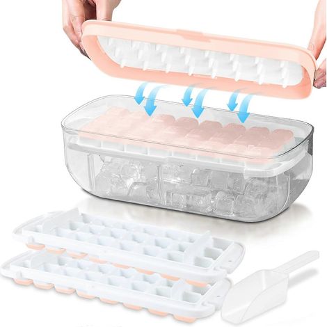 Bac à glaçons avec couvercle, moules en silicone alimentaire, démoulage en une seconde, réutilisable, 48 glaçons (1/5)