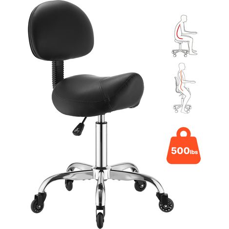 VEVOR Taburete Tipo Silla de Montar, Taburete de Trabajo con Ruedas y Respaldo, Soporta hasta 226,8 kg, Altura Ajustable de 55-71 cm, Asiento Ergonómico, Silla para Estetica Oficina Clínica Taller (1/5)