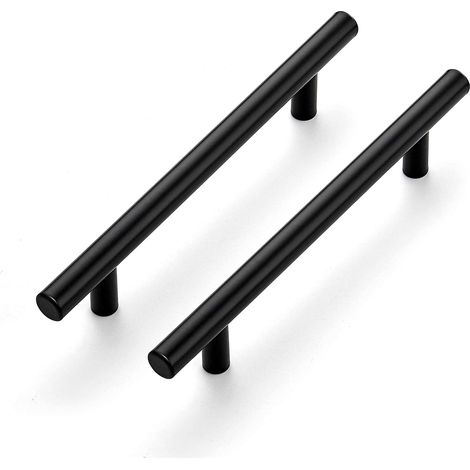 Lot de 10 poignées de meuble en T Noir 128 mm pour portes d'armoires de cuisine Poignées de tiroir Noir (1/5)