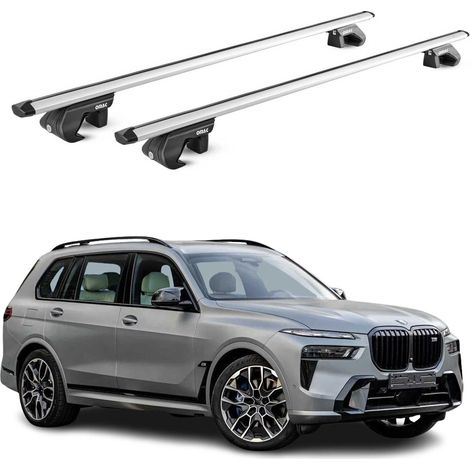 OMAC Dachträger Aluminium TÜV geprüft für BMW X7 G07 2018-2026 – Für Standard Dachreling – T Nut – Max 90 kg – 2 Schlösser Silber (1/5)